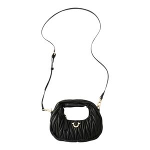 True Religion Horseshoe Mini Handbag Black Ruched Crossbody Shoulder Purse Gold